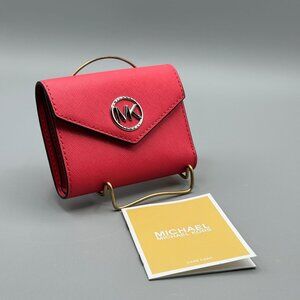 Michael Kors Greenwich Med Envelope Trifold Wallet Geranium Saffiano NWT *READ*